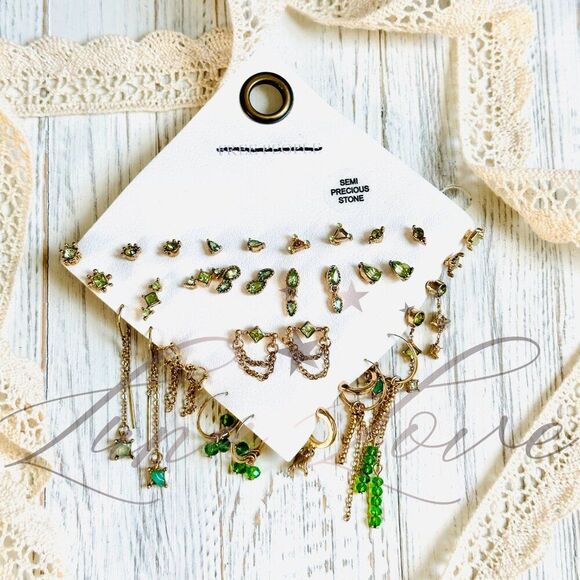 FREE PEOPLE Set For Life Stud Earring Set In Peridot NWT - Picture 3 of 4
